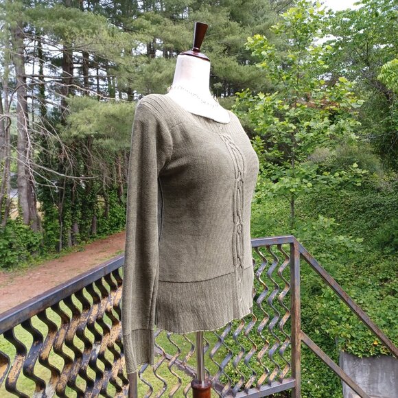 Vintage 100% Cotton Boat Neck Sweater, Dusty Olive Green, Med/Large - Picture 4 of 5